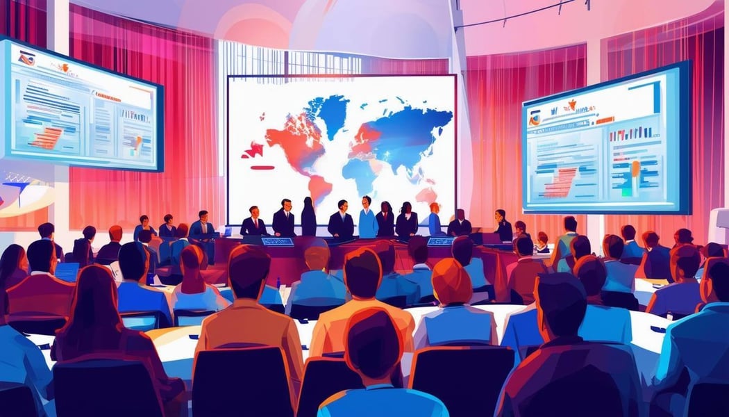 An image that depicts conference type events